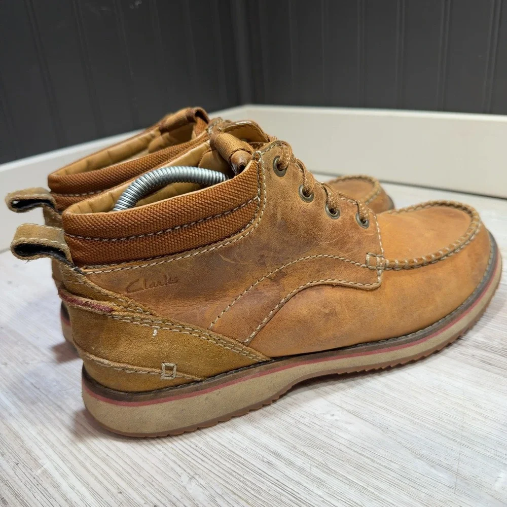 Clarks Desert Brown Leather Moc Toe Ankle Boot Lace Up Men's Size 9.5 M